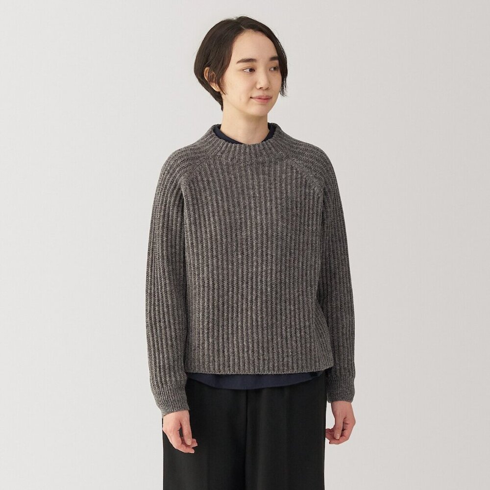 Muji Andes Wool Mid-Gauge Mockneck Sweater Dark Mocha Brown Women's Size M